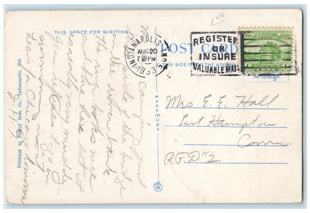 1933 Emrichsville Bridge Scene Indianapolis Indiana IN Posted Vintage Postcard