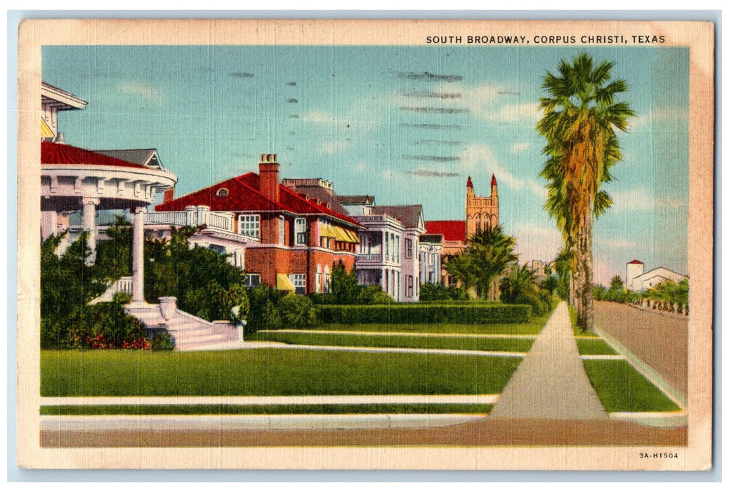 1941 South Broadway House Street Scene Corpus Christi Texas TX Posted Postcard