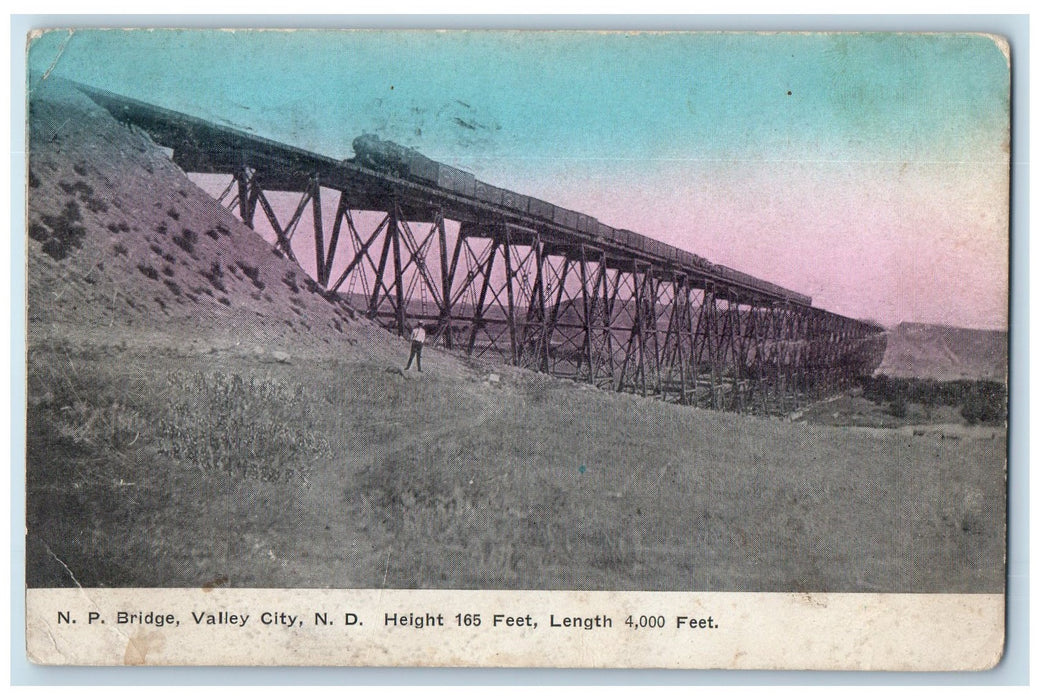 1910 North Pacific Bridge Train Locomotor Valley City North Dakota ND Postcard