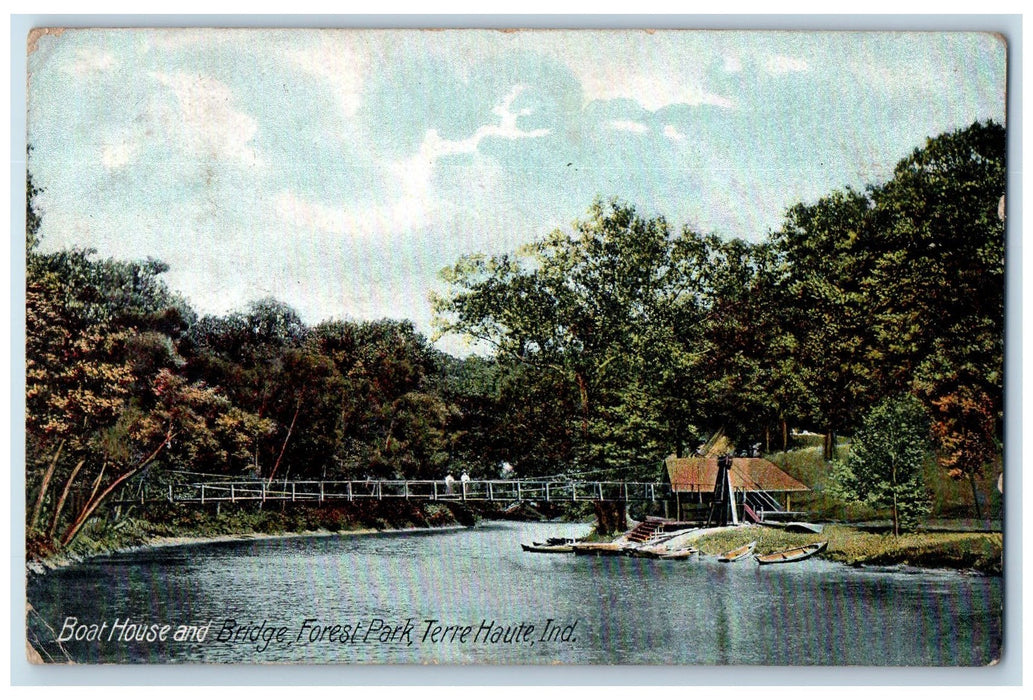 1910 Boat House And Bridge Forest Park Terre Haute Indiana IN Posted Postcard