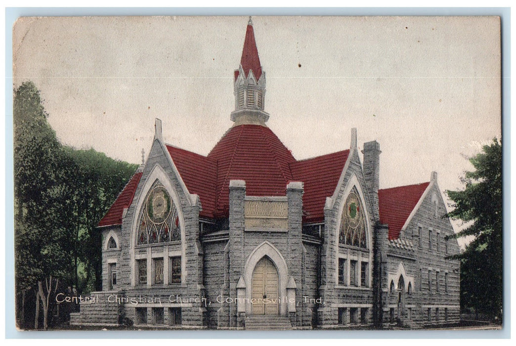 1909 Central Christian Church Exterior Connersville Indiana IN Posted Postcard
