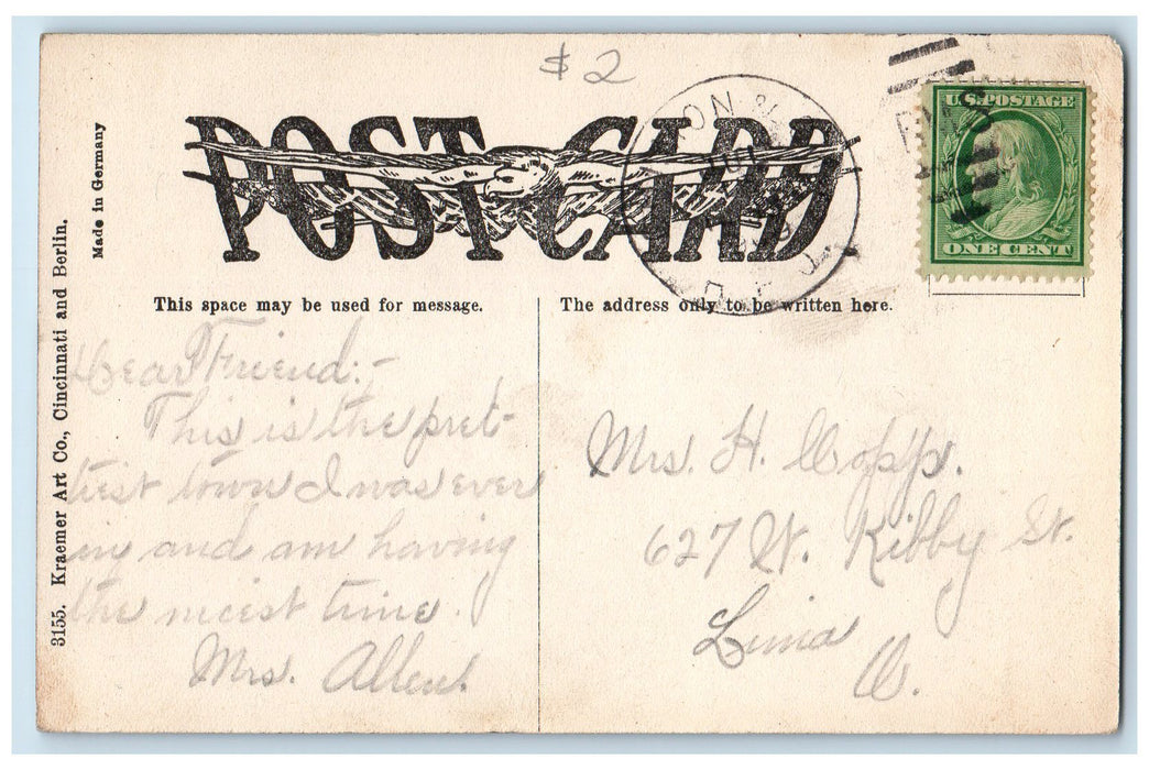 1909 Central Christian Church Exterior Connersville Indiana IN Posted Postcard
