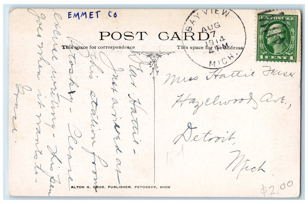 1914 EG. R & I. Railroad Station Scene Bay View Michigan MI Posted Postcard