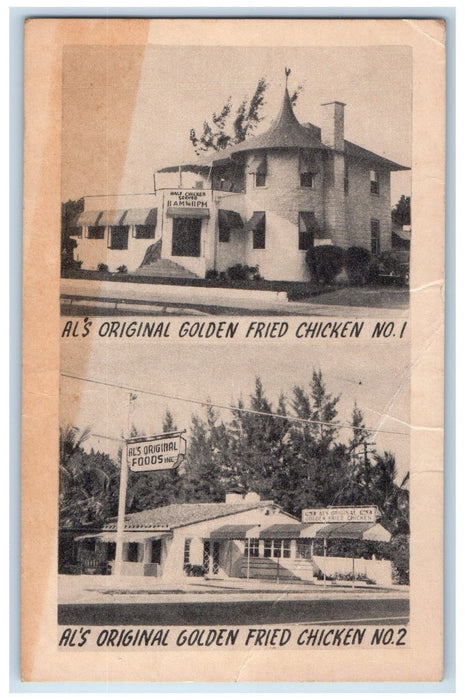 c1920's Al's Original Golden Fried Chicken Miami Florida FL Unposted Postcard