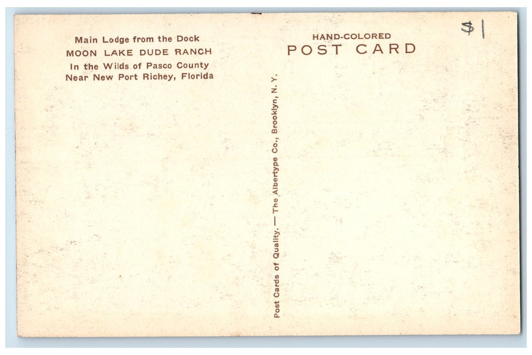 c1920's Moon Lake Dude Ranch New Port Richey Florida FL Unposted Lodge Postcard