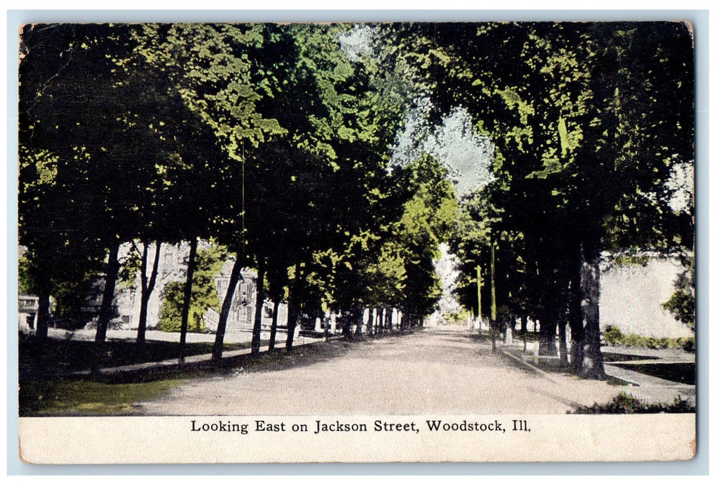 1910 Looking East On Jackson Street Scene Woodstock Illinois IL Posted Postcard