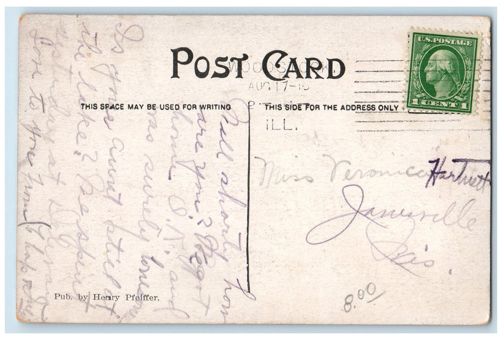 1910 Looking East On Jackson Street Scene Woodstock Illinois IL Posted Postcard