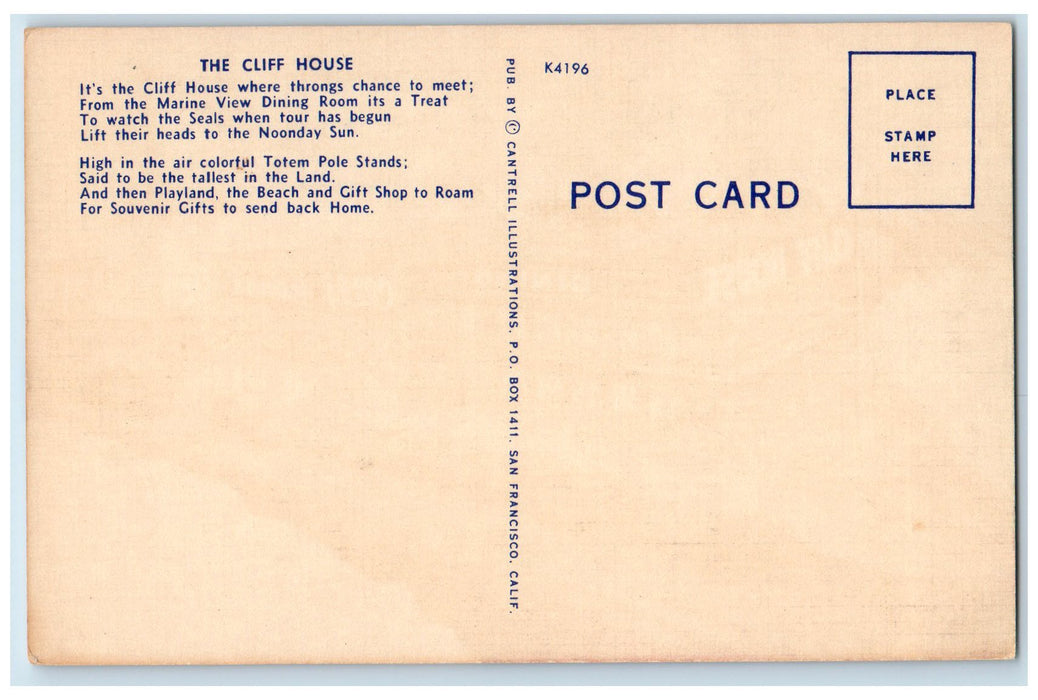 c1950 Cliff House Seal Rocks Restaurant Classic Cars San Francisco CA Postcard