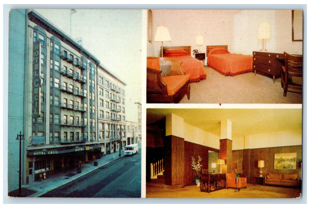 c1950 Hotel Cecil Restaurant Multiple View Post Street San Francisco CA Postcard