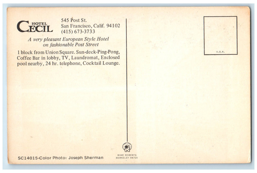 c1950 Hotel Cecil Restaurant Multiple View Post Street San Francisco CA Postcard