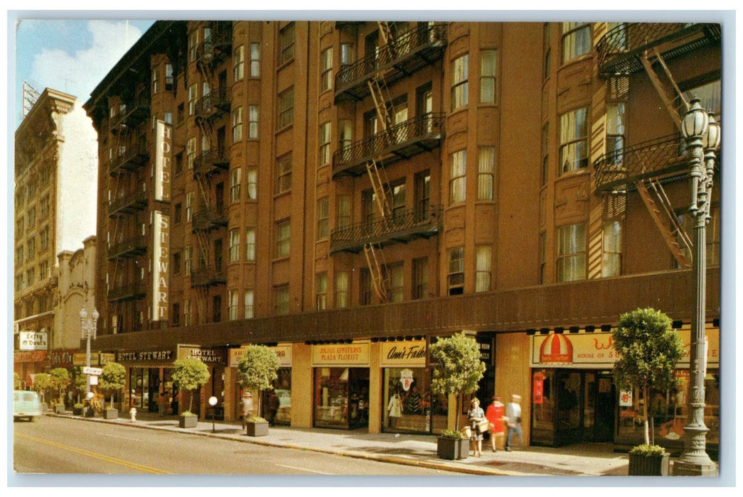 c1950's Hotel Stewart Restaurant Stores Geary Street San Francisco CA Postcard