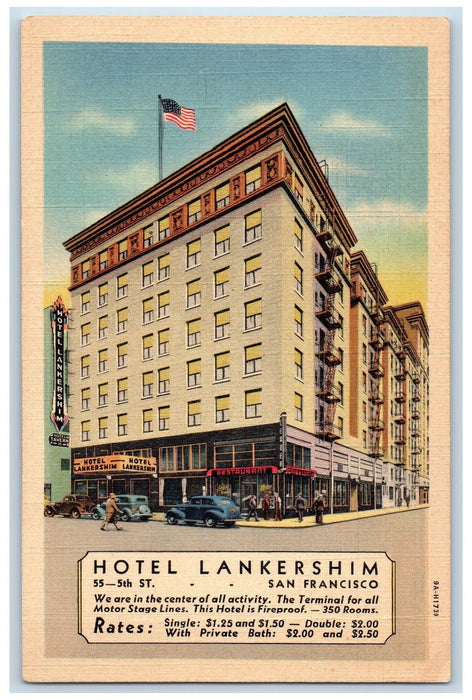 c1950's Hotel Lankershim Restaurant 55 5th San Francisco CA Advertising Postcard