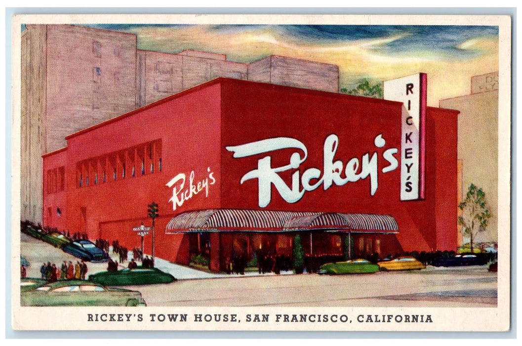 c1950's Rickey's Town House Restaurant Classic Cars San Francisco CA Postcard
