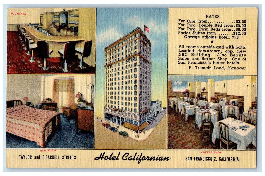 c1950 Hotel Californian Composite View Restaurant San Francisco 2 CA Postcard