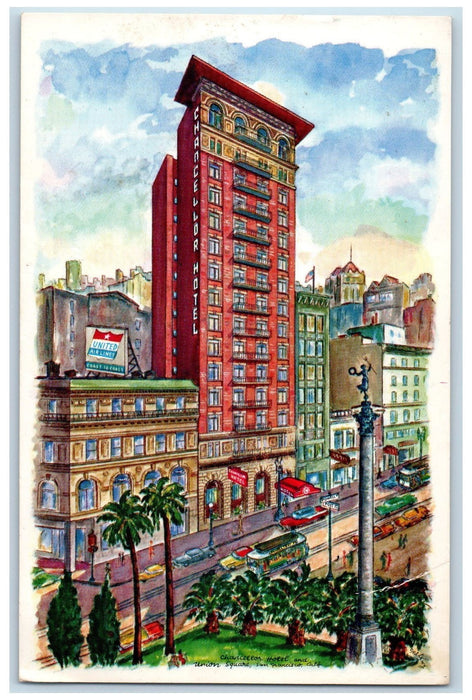 1958 Chancellor Hotel Restaurant Classic Cars Powell San Francisco CA Postcard