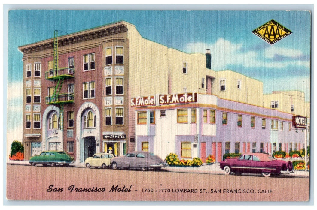 c1950 San Francisco Motel Entrance Restaurant Lombard San Francisco CA Postcard