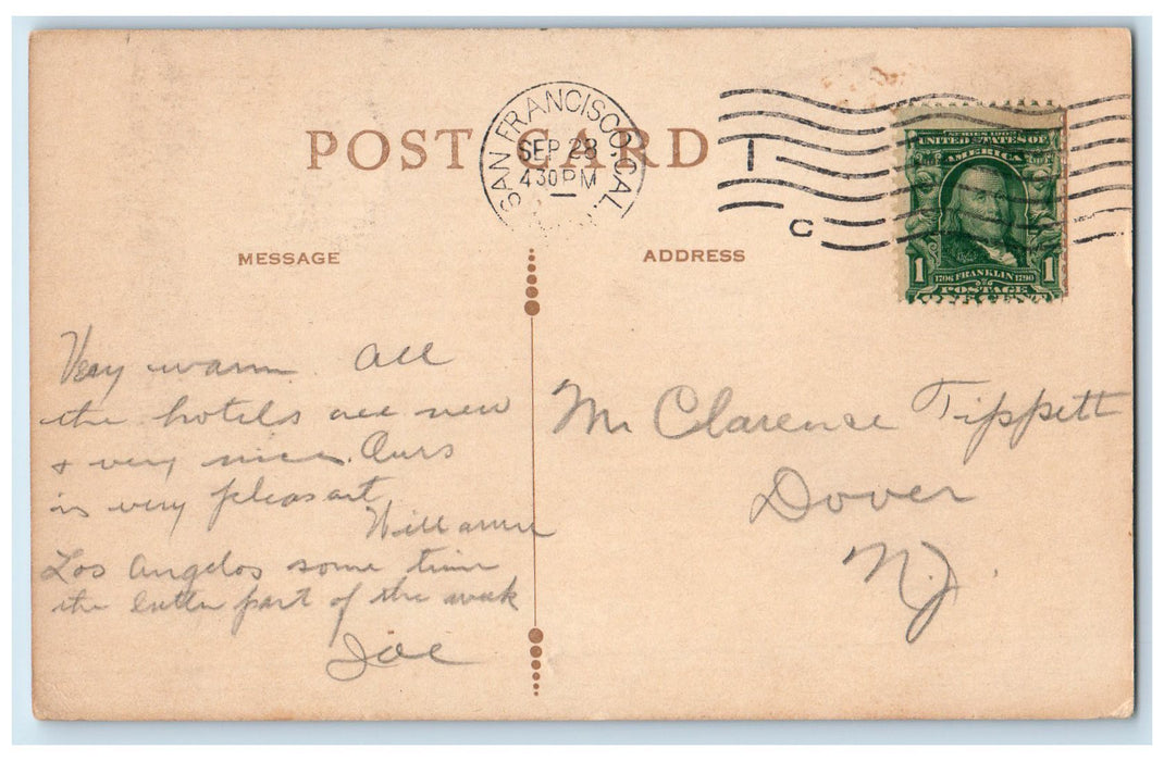 c1920 St. Francis Hotel Restaurant Pathway Bench Flags San Francisco CA Postcard