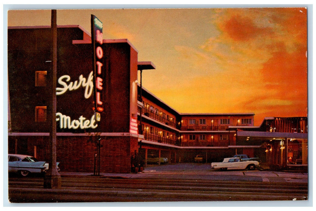 c1950 Surf Motel View Restaurant Classic Cars Lombard San Francisco CA Postcard