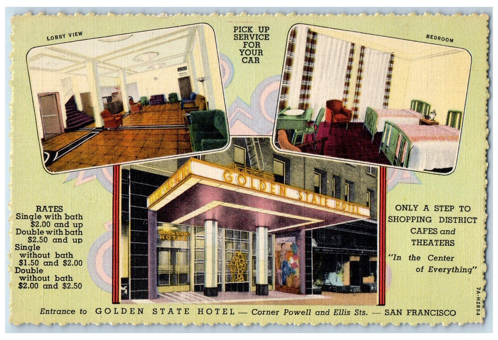 1947 Golden State Hotel Restaurant Sacramento Ellis San Francisco CA Postcard
