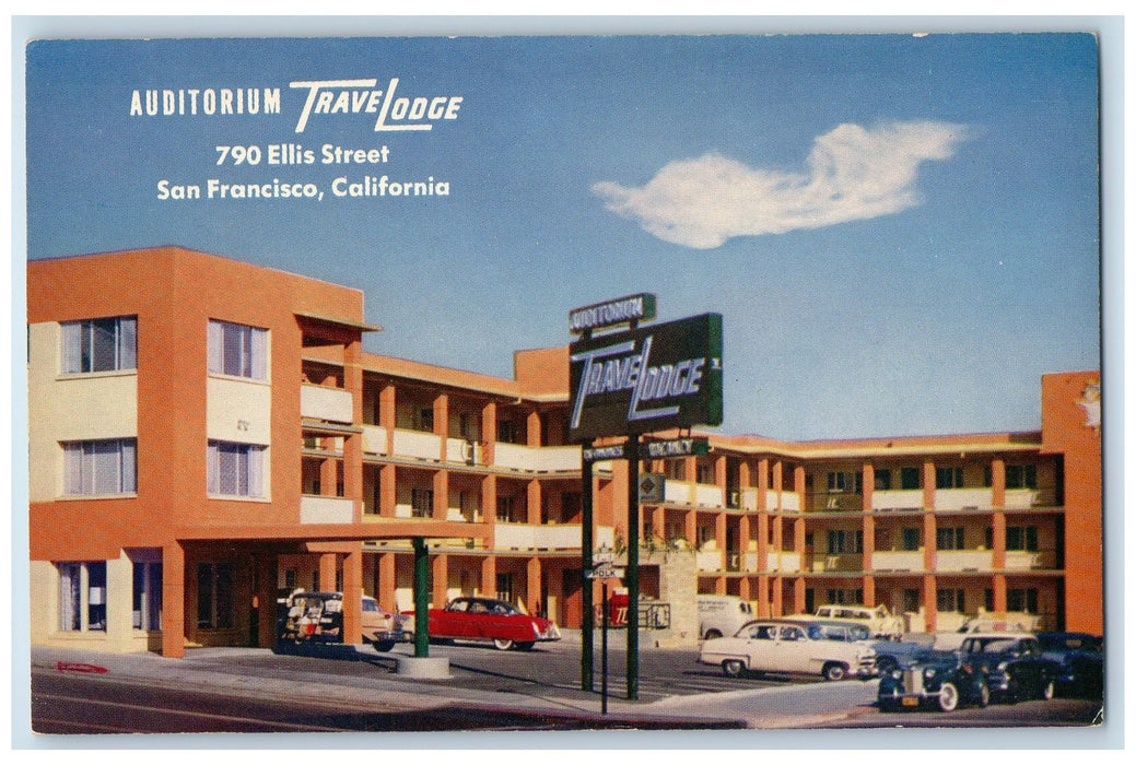 c1950 Auditorium Travelodge Entrance Restaurant Ellis San Francisco CA Postcard
