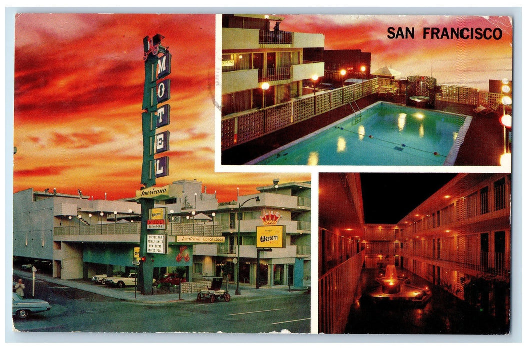 1966 Americana Motor Lodge Restaurant Multiple View San Francisco 3 CA Postcard