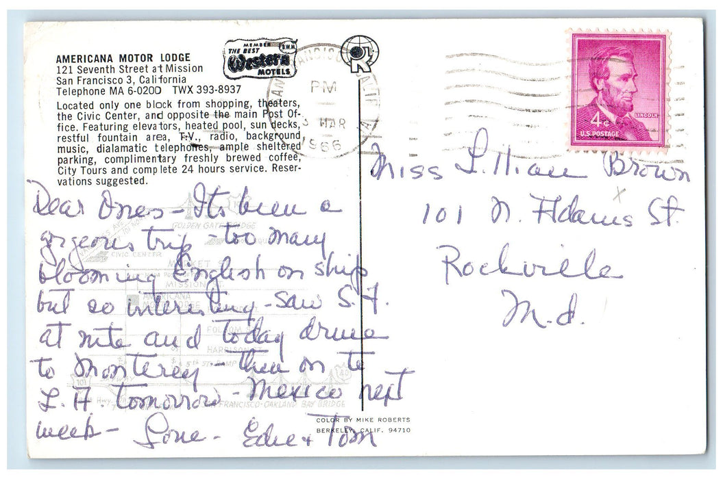 1966 Americana Motor Lodge Restaurant Multiple View San Francisco 3 CA Postcard