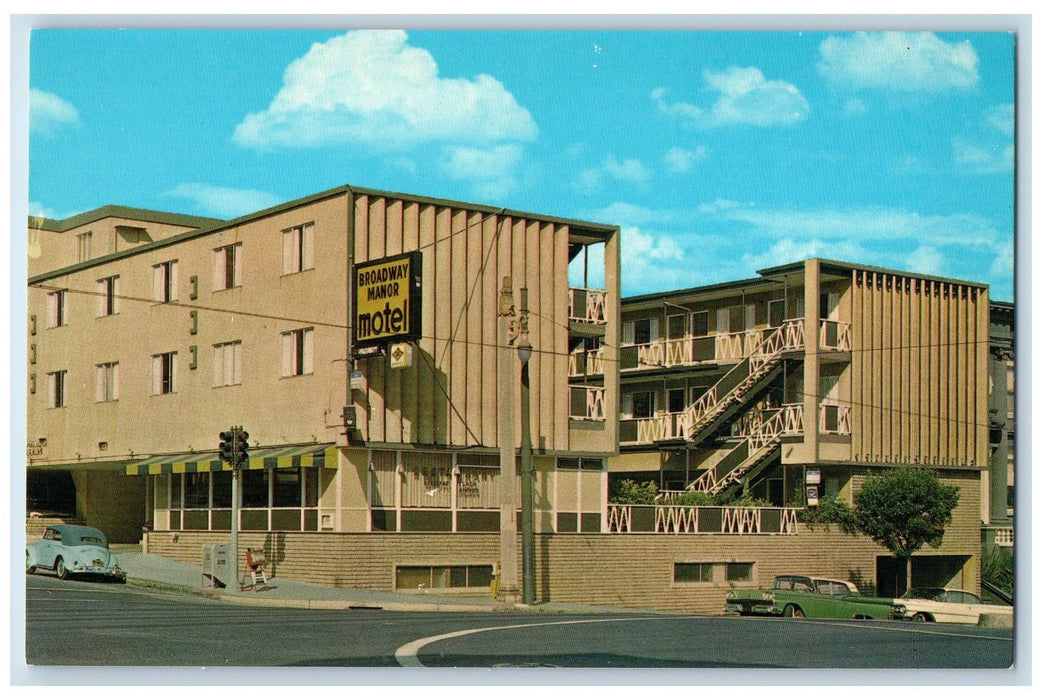 c1950's Broadway Manor View Restaurant Classic Cars San Francisco CA Postcard