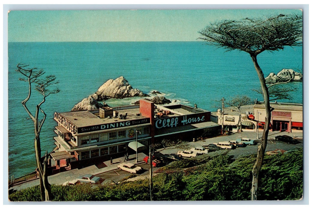1966 Cliff House Restaurant Ocean Classic Cars Hayward San Francisco CA Postcard