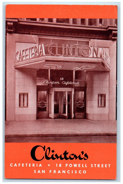 c1950's Clinton Cafeteria Restaurant Entrance Powell San Francisco CA Postcard