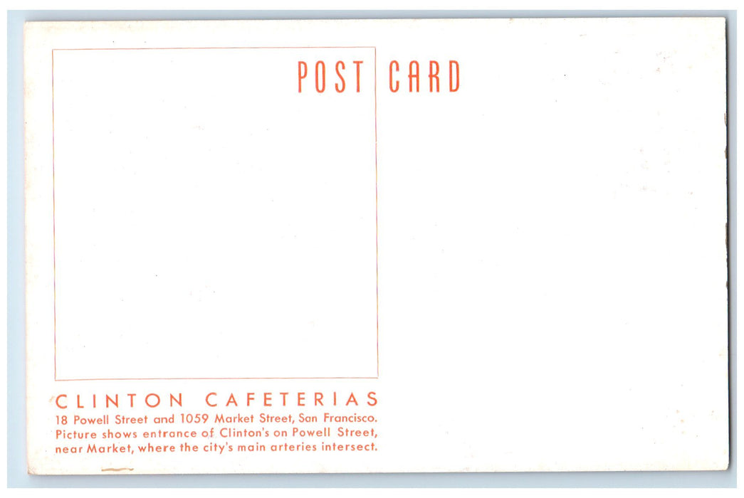 c1950's Clinton Cafeteria Restaurant Entrance Powell San Francisco CA Postcard