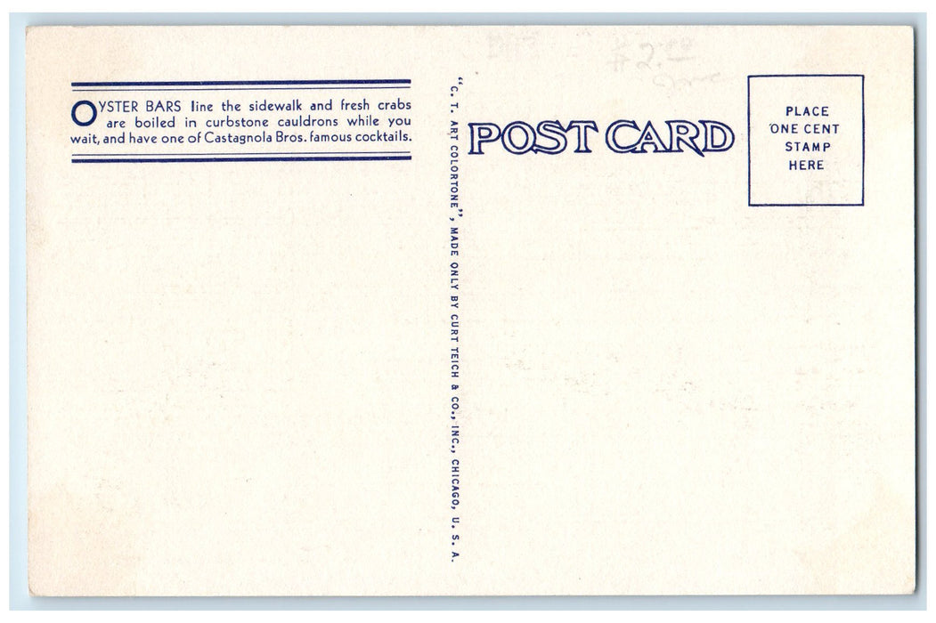 c1950's Oyster Bars Scene Fisherman's Wharf Restaurant San Francisco CA Postcard