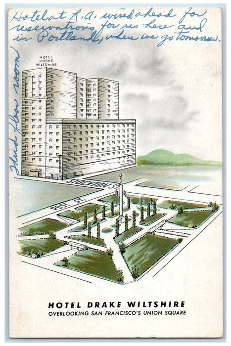 1955 Hotel Drake Wiltshire View Restaurant Stockton San Francisco CA Postcard