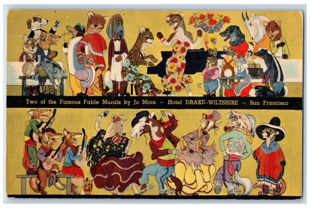 c1950 Hotel Drake Wiltshire Cartoons Fable Restaurant San Francisco CA Postcard