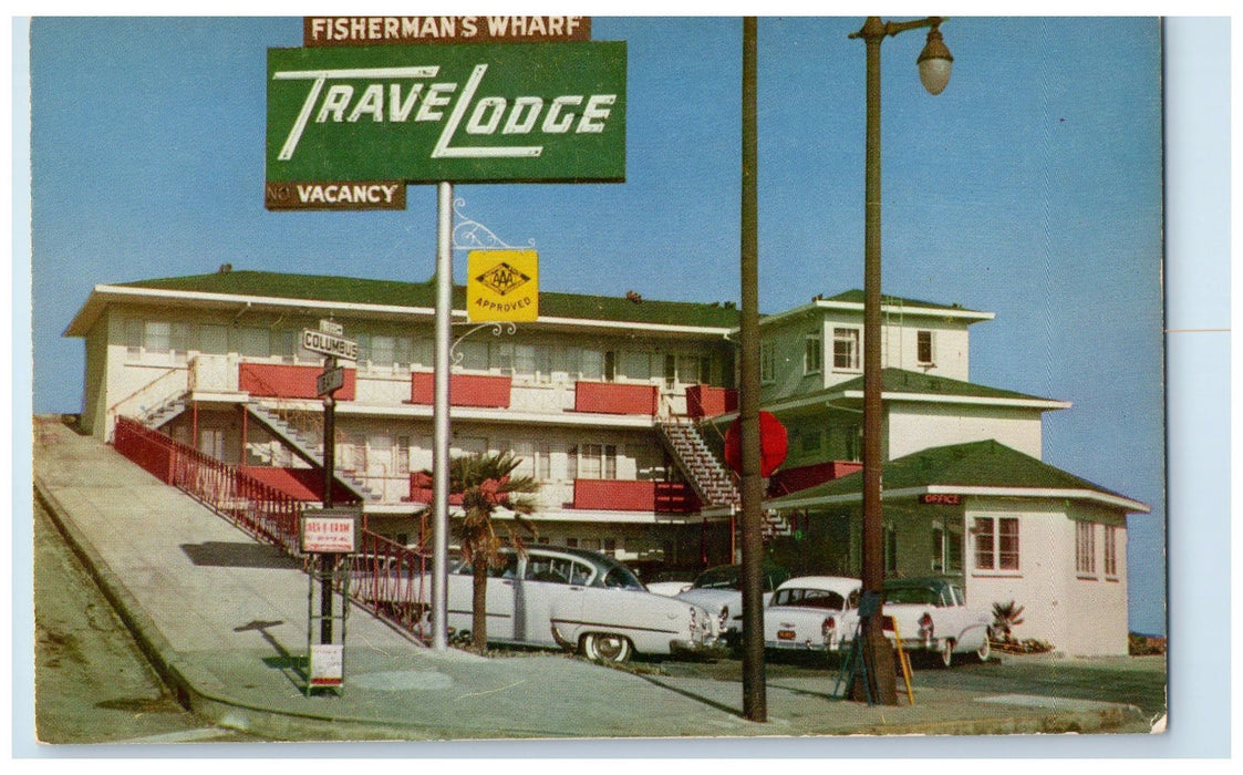 c1950 Fisherman's Wharf Travelodge Restaurant Bay St. San Francisco CA Postcard