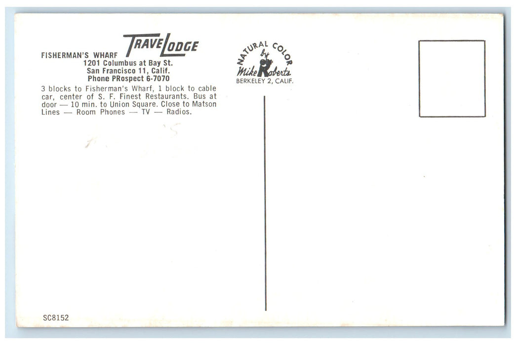 c1950 Fisherman's Wharf Travelodge Restaurant Cars San Francisco 11 CA Postcard