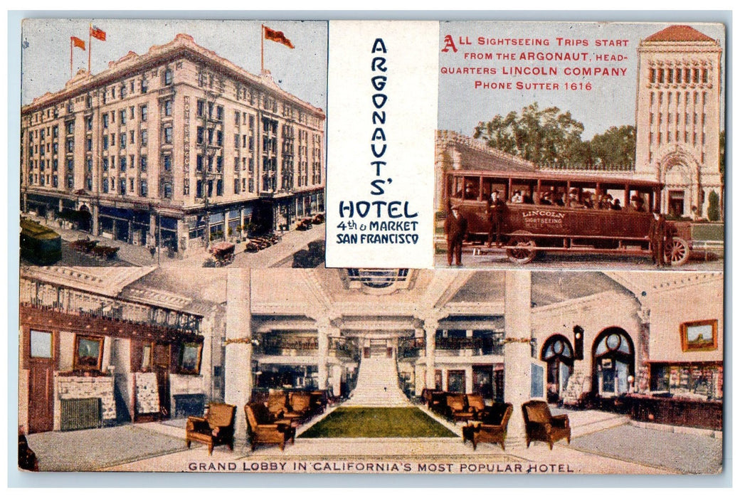 c1950 Argonaut's Hotel Multiple View Restaurant Market San Francisco CA Postcard