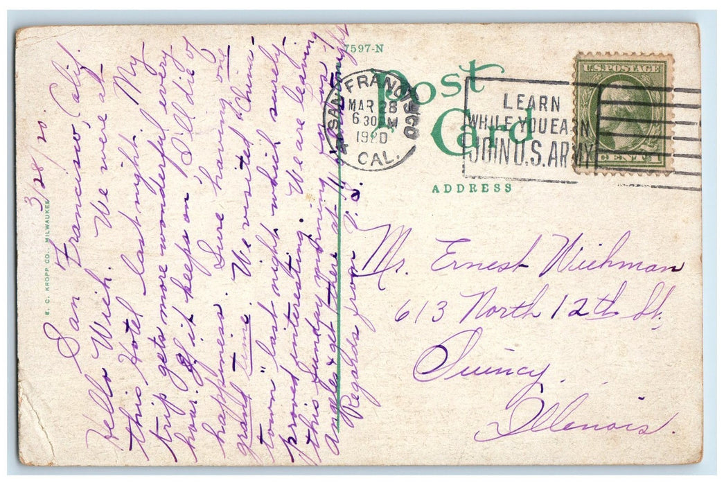 1920 Hotel Plaza View Restaurant Classic Cars Railroad San Francisco CA Postcard