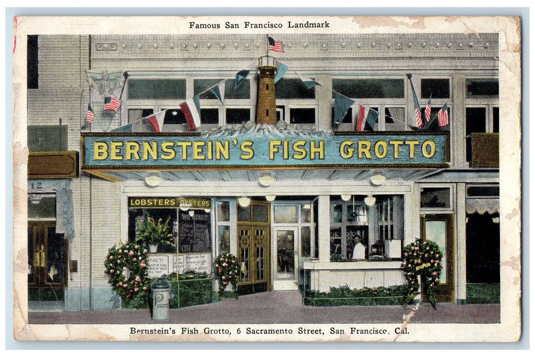 c1940 Bernstein's Fish Grotto View Entrance Restaurant San Francisco CA Postcard
