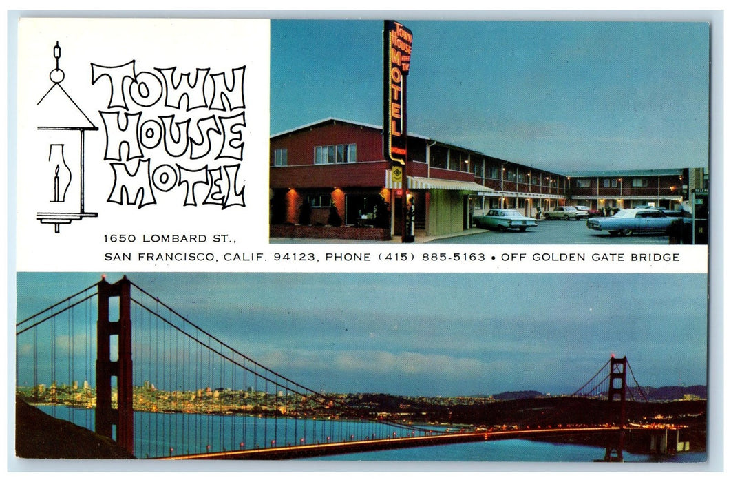 c1905 Town House Motel Restaurant Bridge Cars Lombard San Francisco CA Postcard