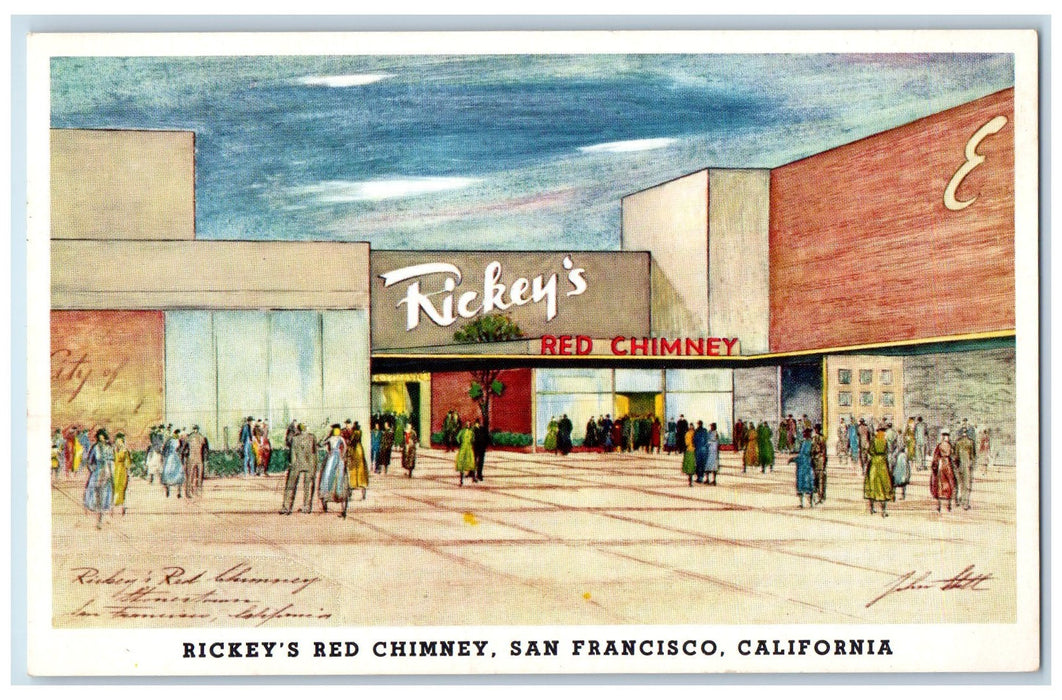 c1950's Rickey's Red Chimney Restaurant Entrance View San Francisco CA Postcard