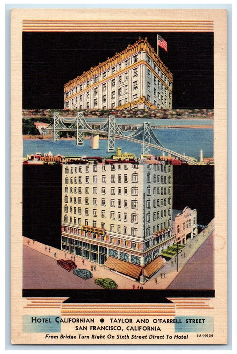c1950 Hotel Californian Building Restaurant O'Farrell San Francisco CA Postcard