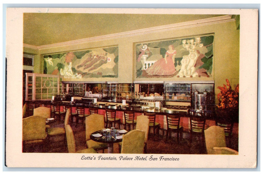 c1950 Lotta's Fountain Palace Hotel Restaurant Dinning San Francisco CA Postcard