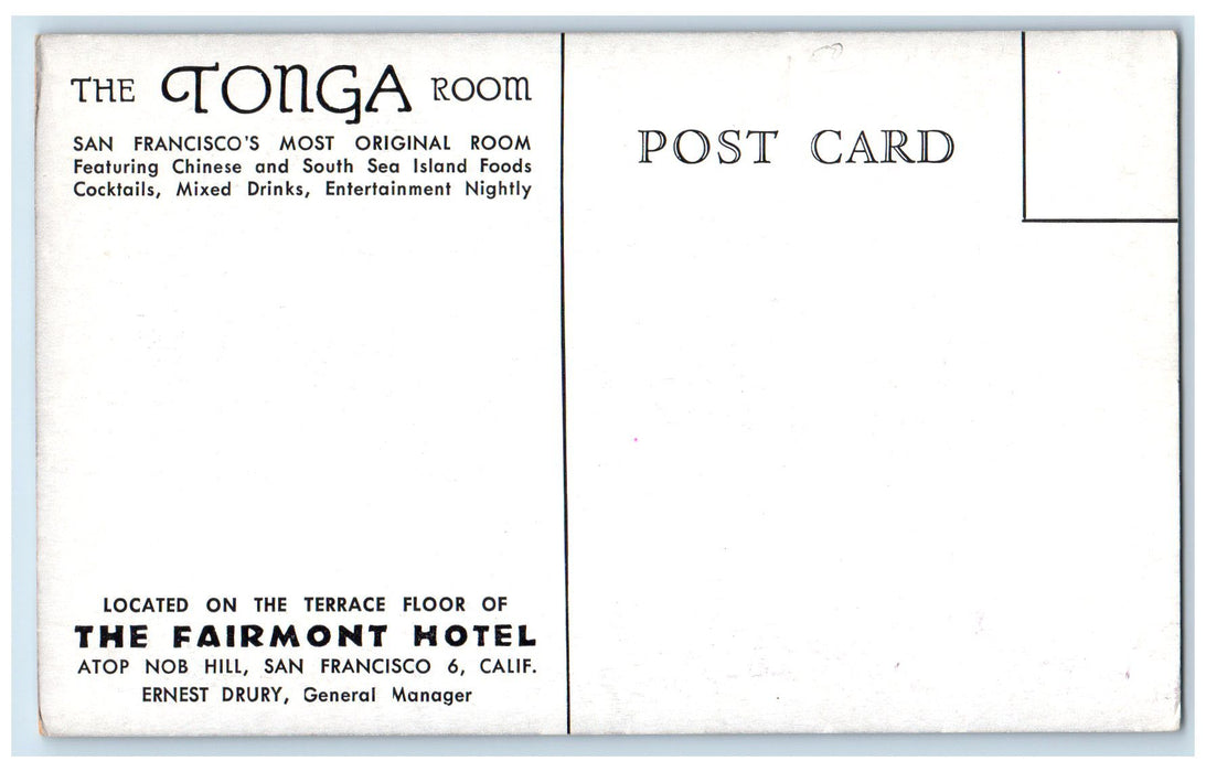 c1950's The Tonga Room Fairmont Hotel Restaurant Bar San Francisco 6 CA Postcard