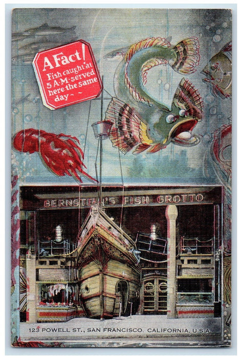1950's Entrance To Bernstein's Fish Grotto Restaurant San Francisco CA Postcard