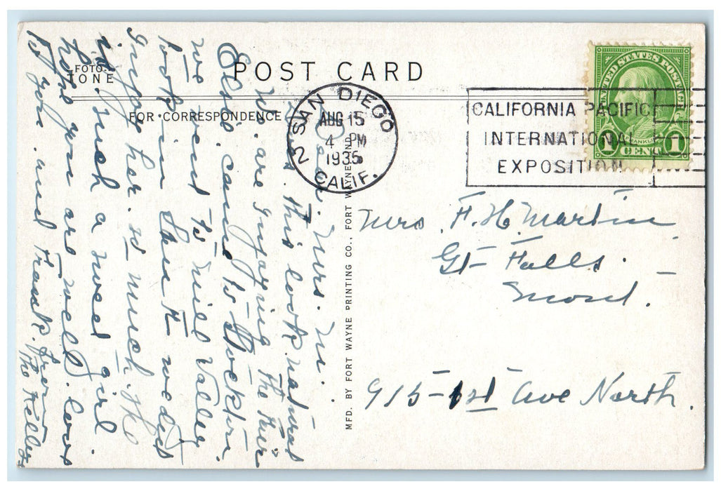 1935 Churchill Hotel Building View Restaurant Classic Cars San Diego CA Postcard