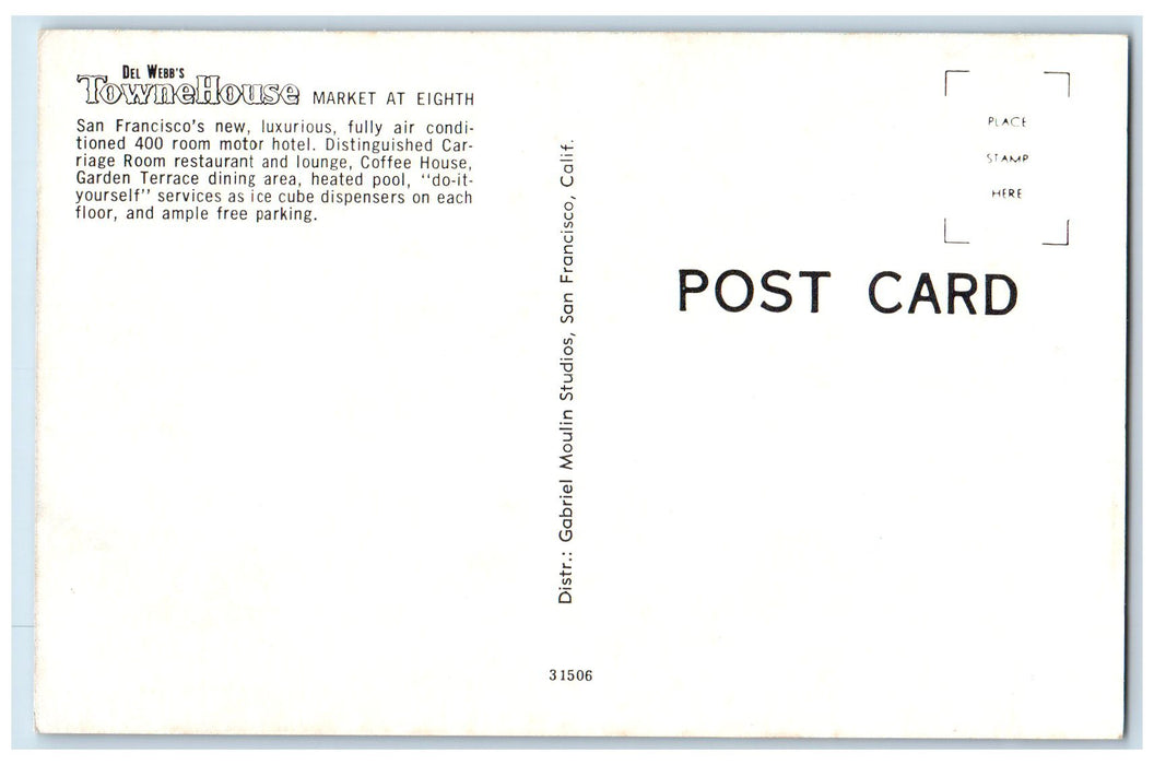 c1950's Del Webb's Townehouse Restaurant Civic Center San Francisco CA Postcard