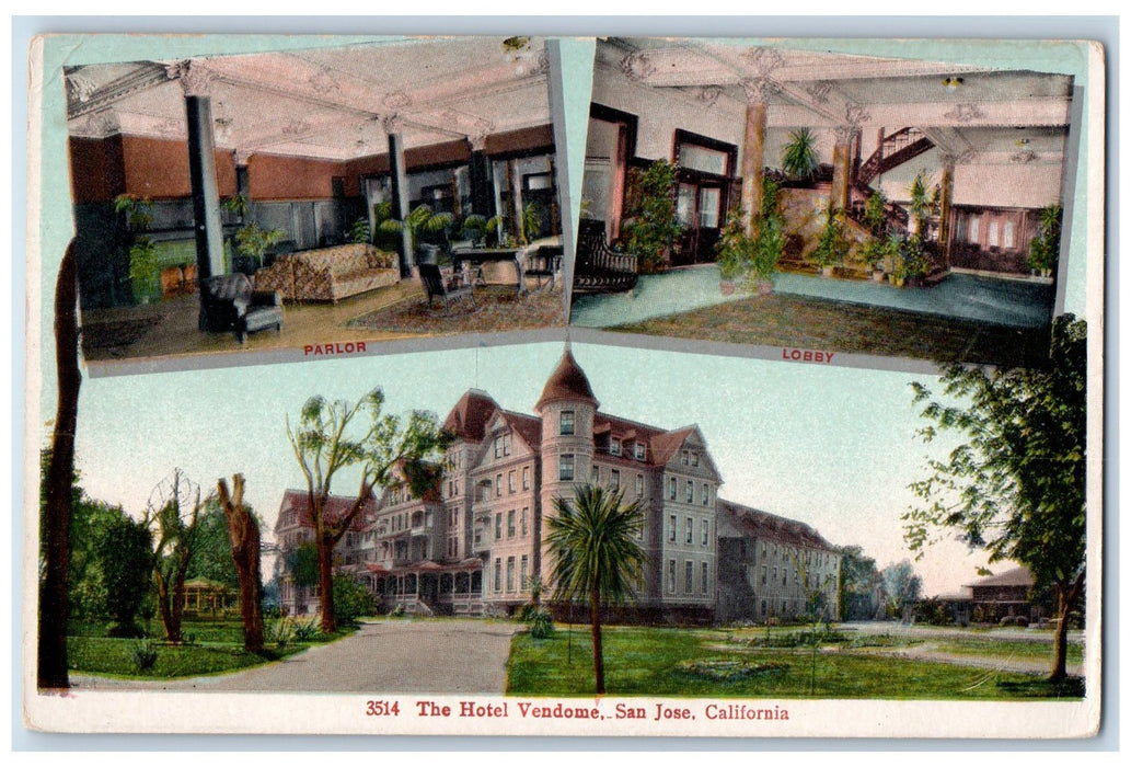c1950 The Hotel Vendome Restaurant Multiple View San Jose California CA Postcard