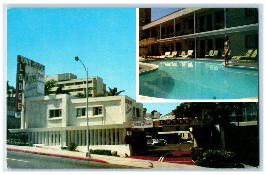 c1950 Town House Lodge Restaurant Entrance Pool Ash Street San Diego CA Postcard