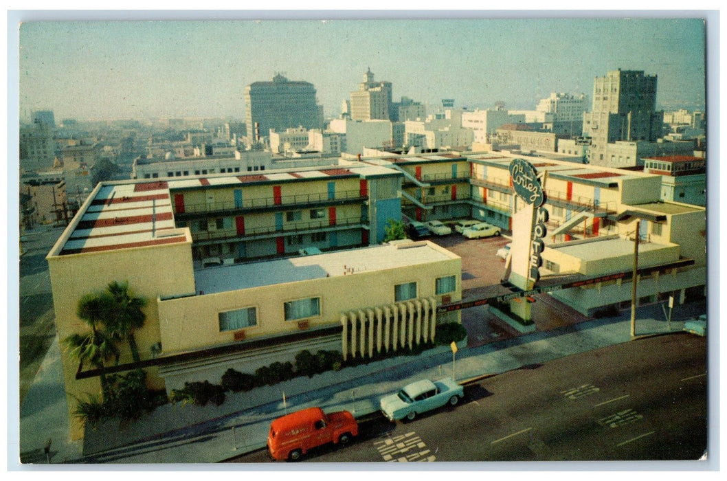 c1950 El Cortez Motel Aerial View Restaurant Classic Cars San Diego CA Postcard