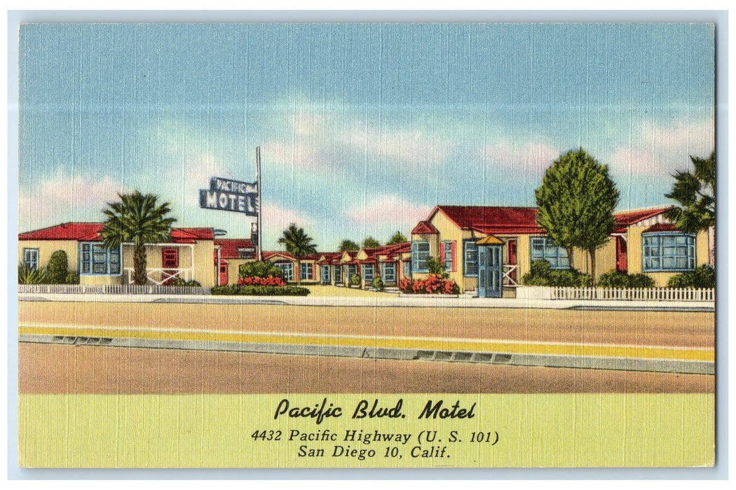 c1950's Pacific Boulevard Motel Road Side Restaurant San Diego 10 CA Postcard